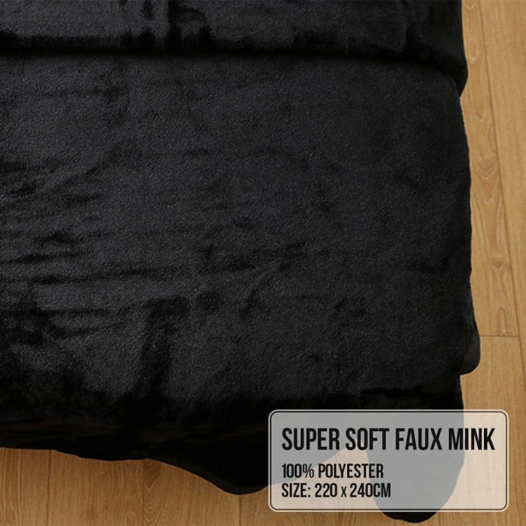 Laura Hill Blanket LAURA HILL 600GSM LARGE DOUBLE-SIDED QUEEN FAUX MINK BLANKET - BLACK