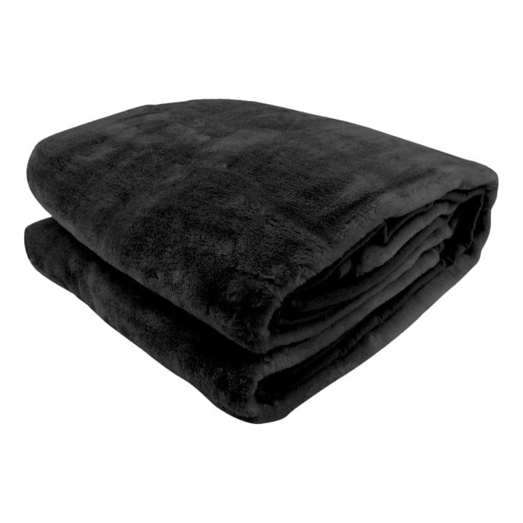 Laura Hill Blanket LAURA HILL 600GSM LARGE DOUBLE-SIDED QUEEN FAUX MINK BLANKET - BLACK