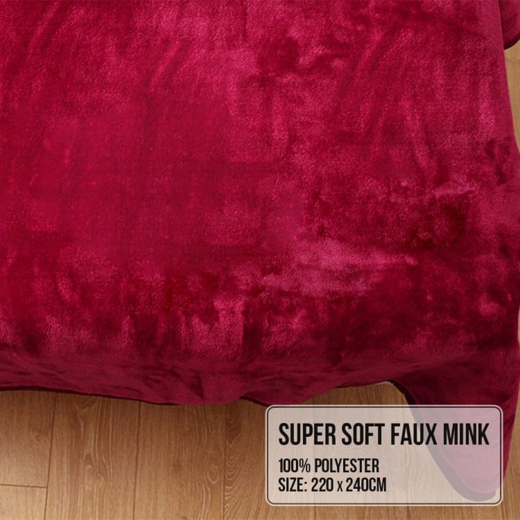 Laura Hill Blanket LAURA HILL 6600GSM LARGE DOUBLE-SIDED FAUX MINK BLANKET - WINE RED