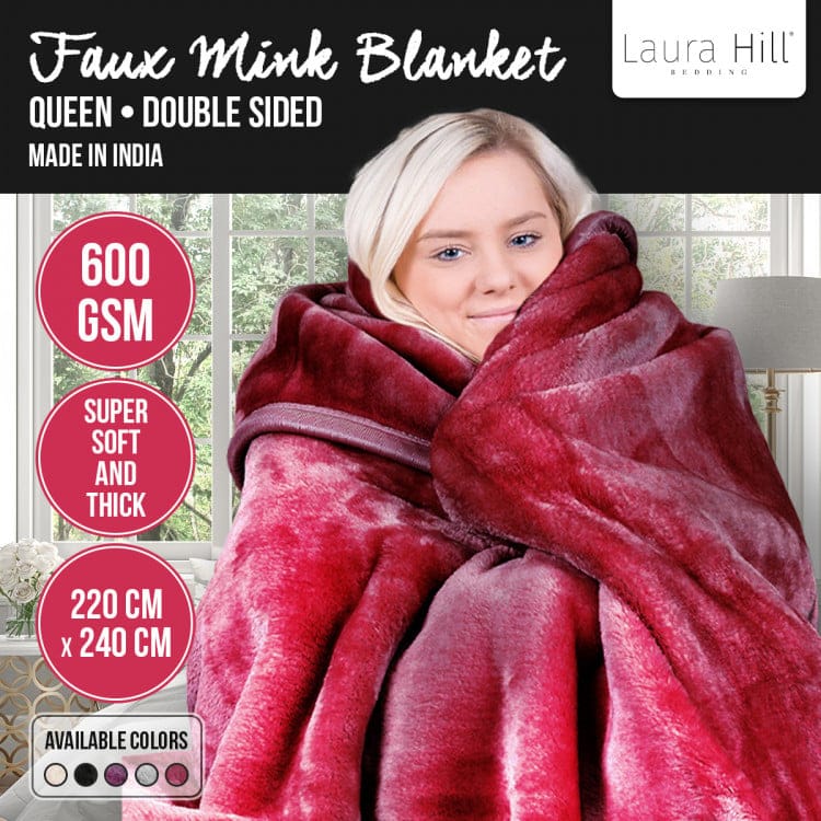 Laura Hill Blanket LAURA HILL 6600GSM LARGE DOUBLE-SIDED FAUX MINK BLANKET - WINE RED
