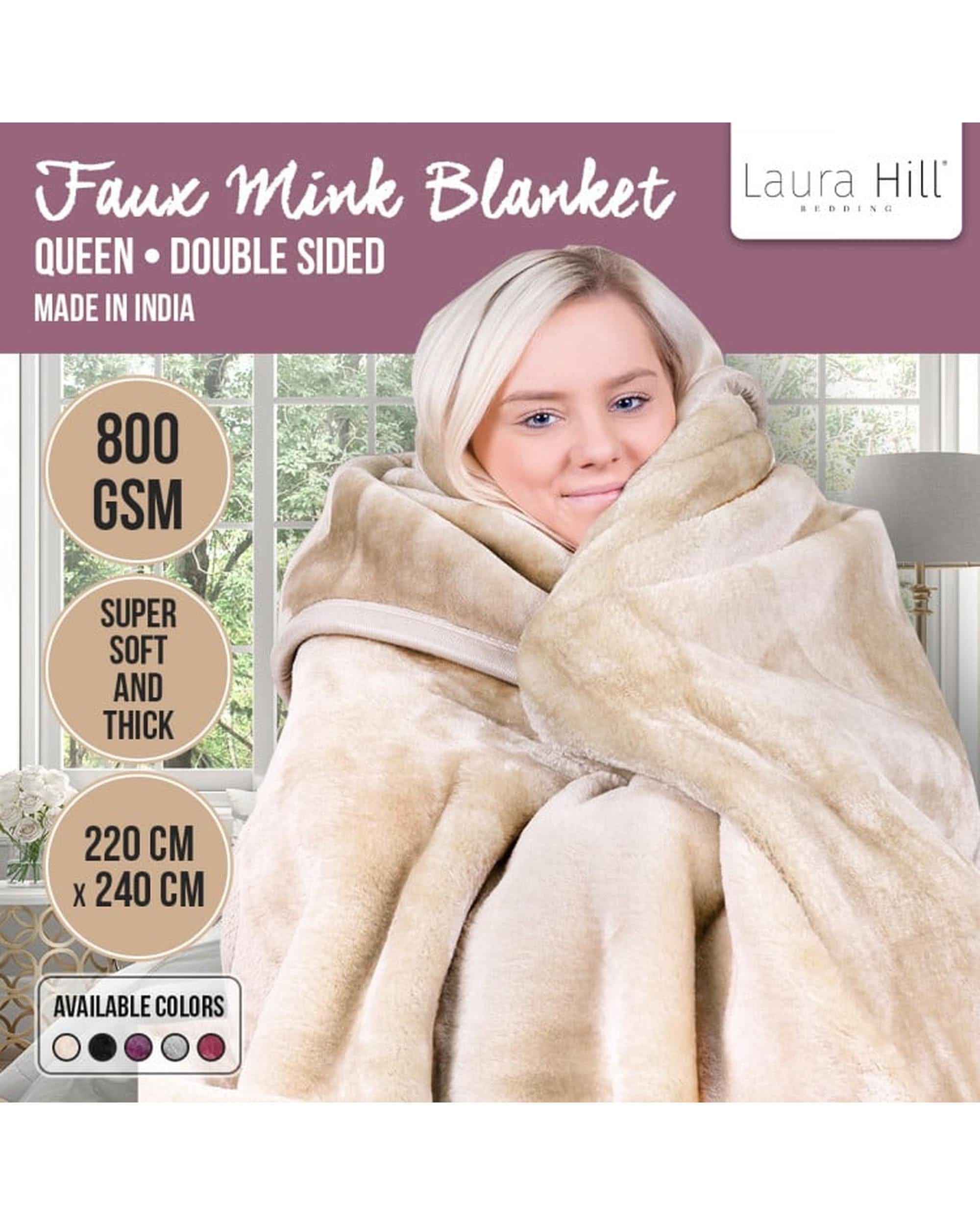 Laura Hill Blanket LAURA HILL 800GSM HEAVY DOUBLE-SIDED FAUX MINK BLANKET - BEIGE