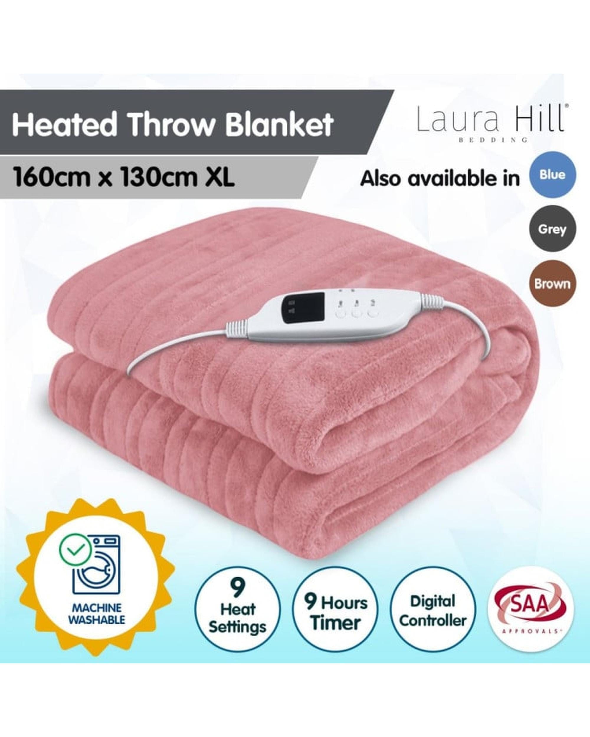 Laura Hill Electric Blanket LAURA HILL HEATED ELECTRIC BLANKET THROW RUG CORAL WARM FLEECE PINK