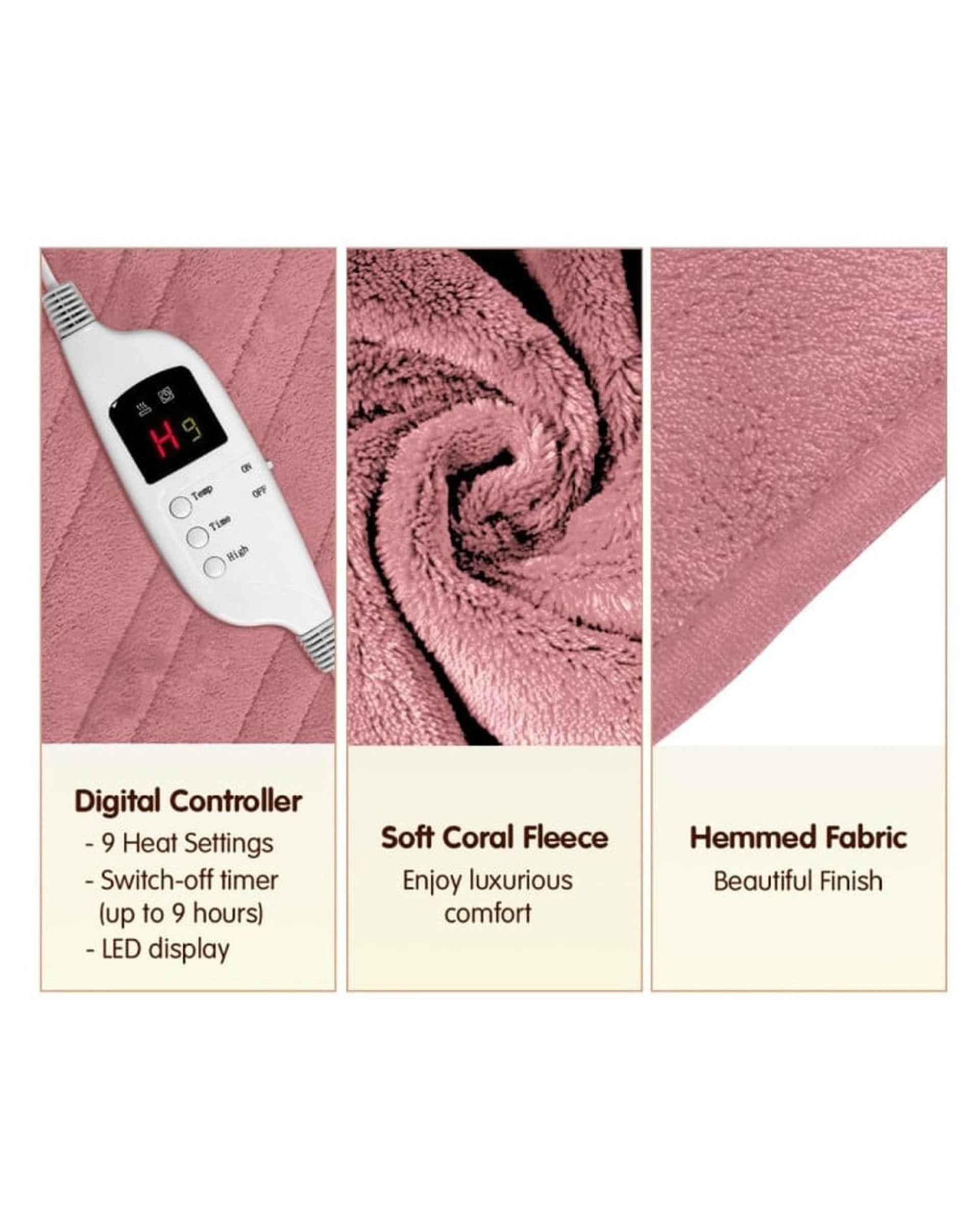 Laura Hill Electric Blanket LAURA HILL HEATED ELECTRIC BLANKET THROW RUG CORAL WARM FLEECE PINK