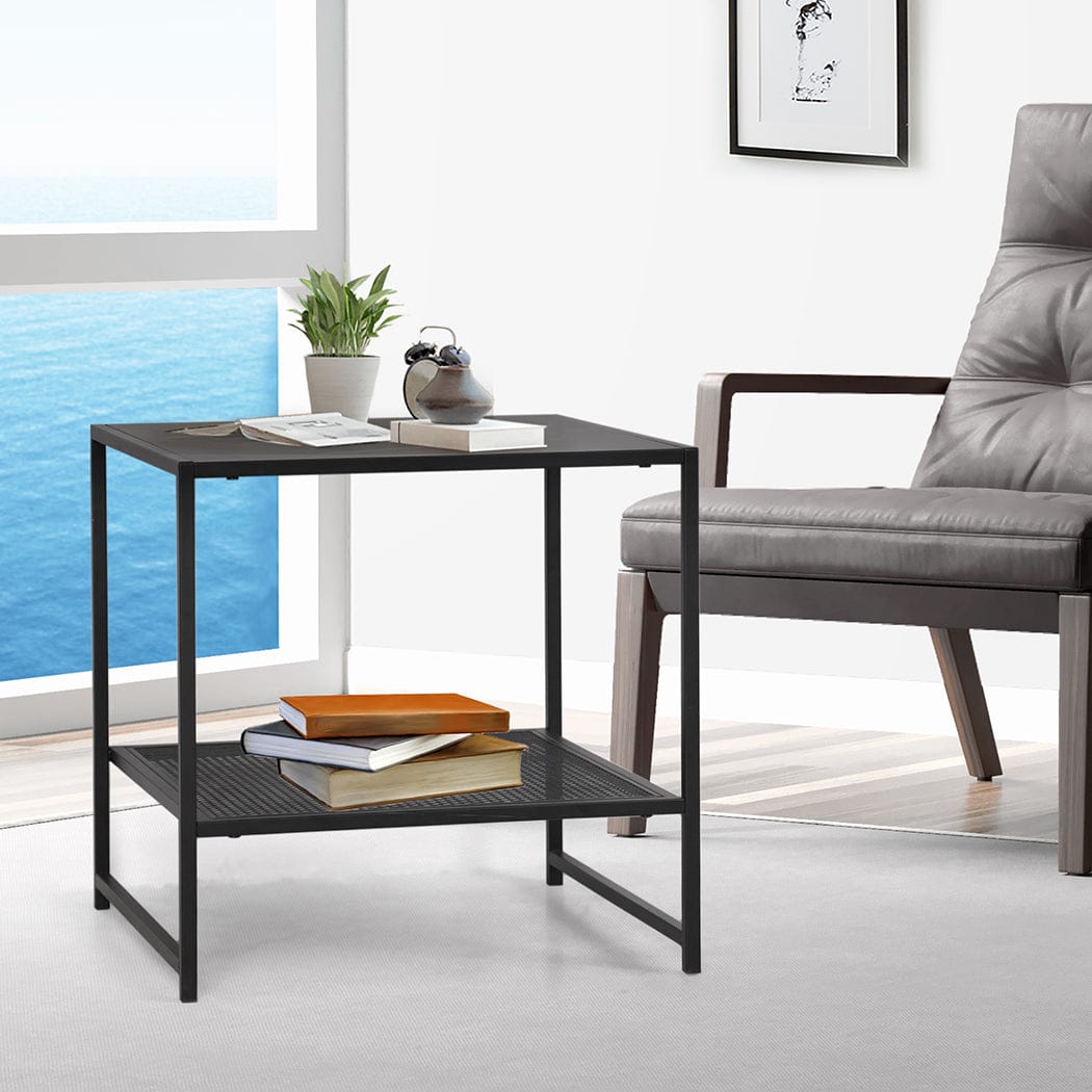 Levede Bedside Table 2-Tier Side Table Open Design Steel Home Shelf Compact Storage End Table