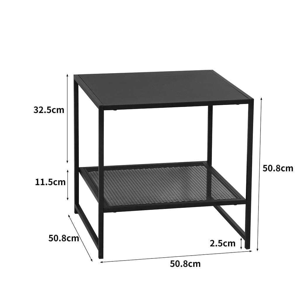 Levede Bedside Table 2-Tier Side Table Open Design Steel Home Shelf Compact Storage End Table