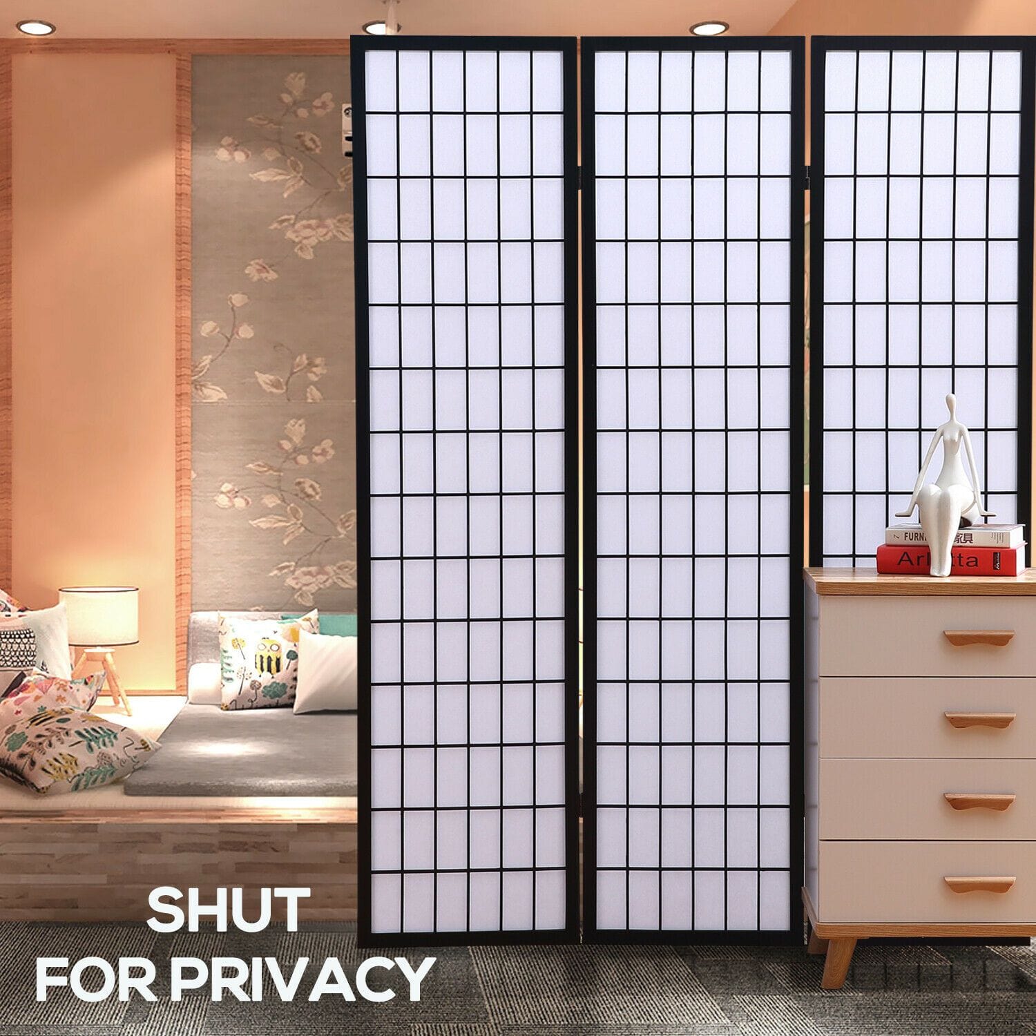 Levede Room Divider 3 Panel Free Standing Foldable  Room Divider Privacy Screen  Black Frame