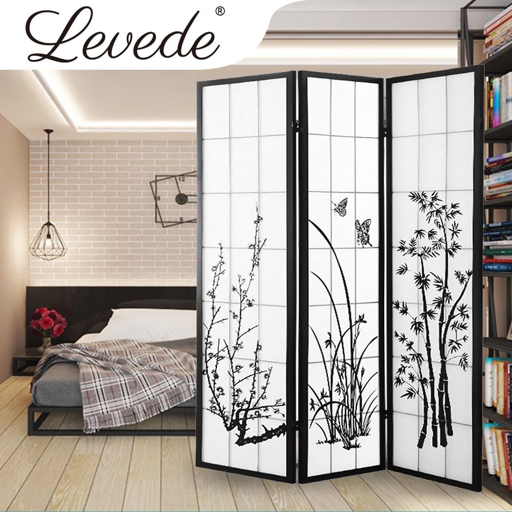 Levede Room Divider 3 Panel Room Divider Privacy Screen Door Pine Wood Stand Fringe