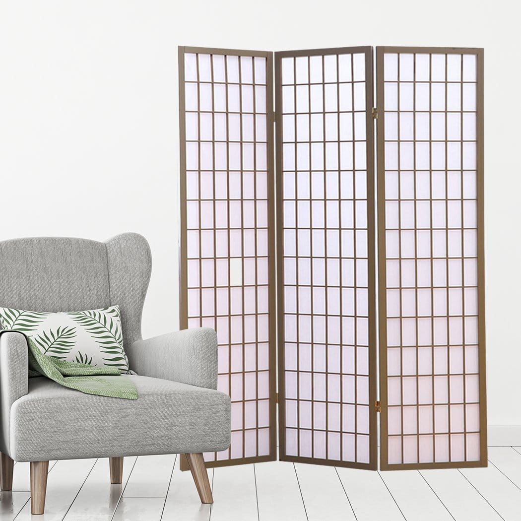 Levede Room Divider 3 Panel Room Divider Screen Door Stand Privacy Fringe Wood Fold Grey
