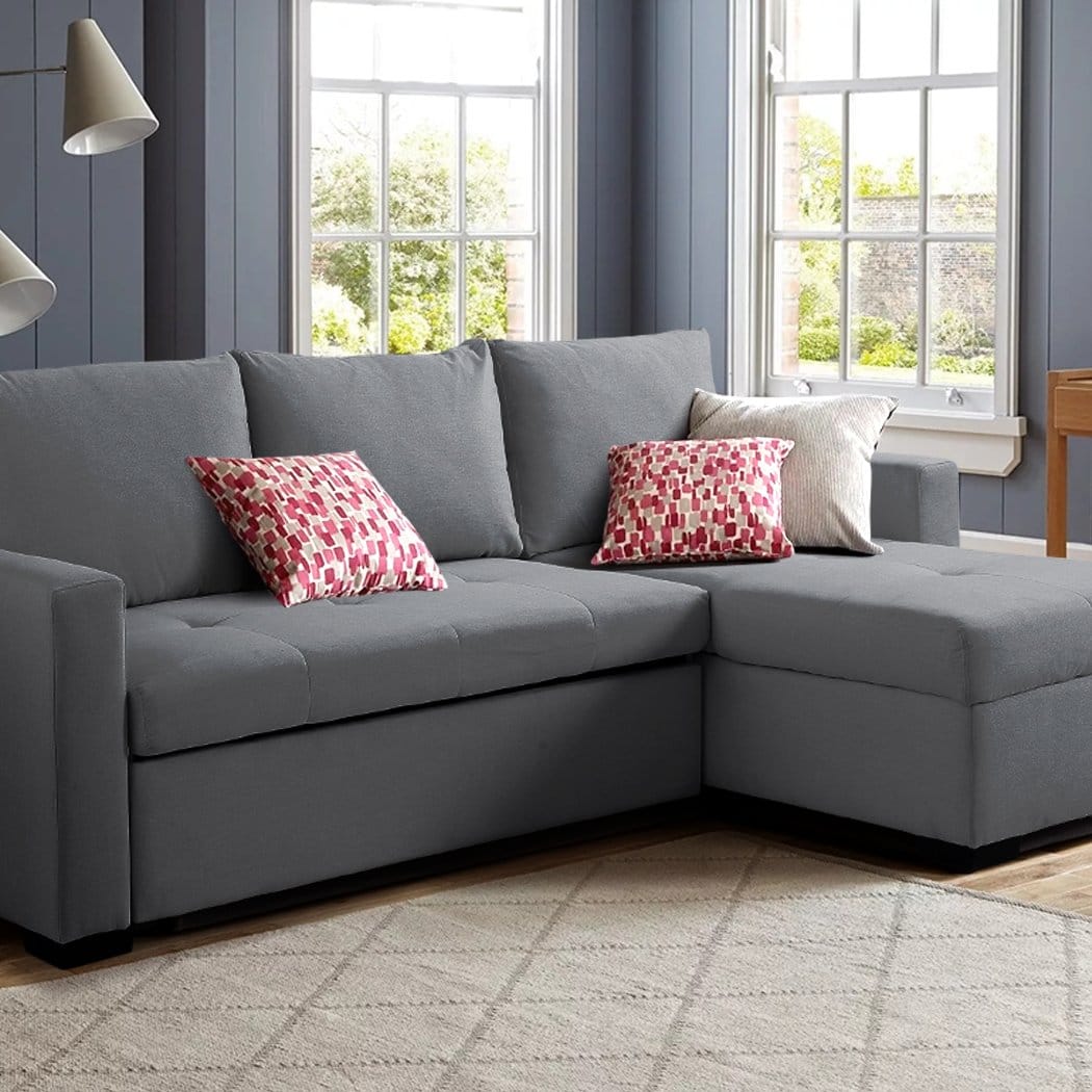 Levede Sofa 3-Seater Sofa Bed Set Storage Corner Futon Fabric Lounge Chaise Couch