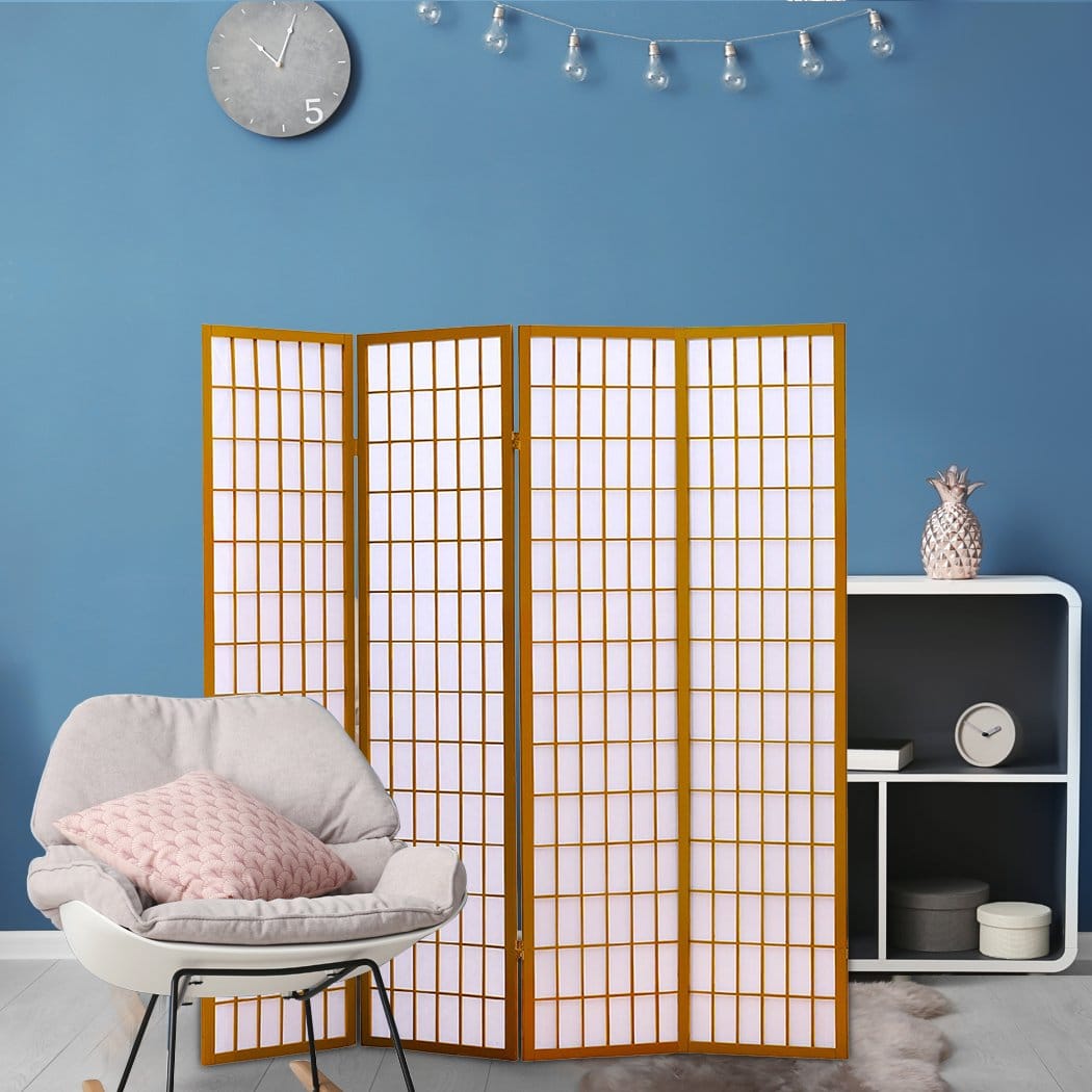 Levede Room Divider 4 Panel Free Standing Foldable  Room Divider Privacy Screen Wood Frame