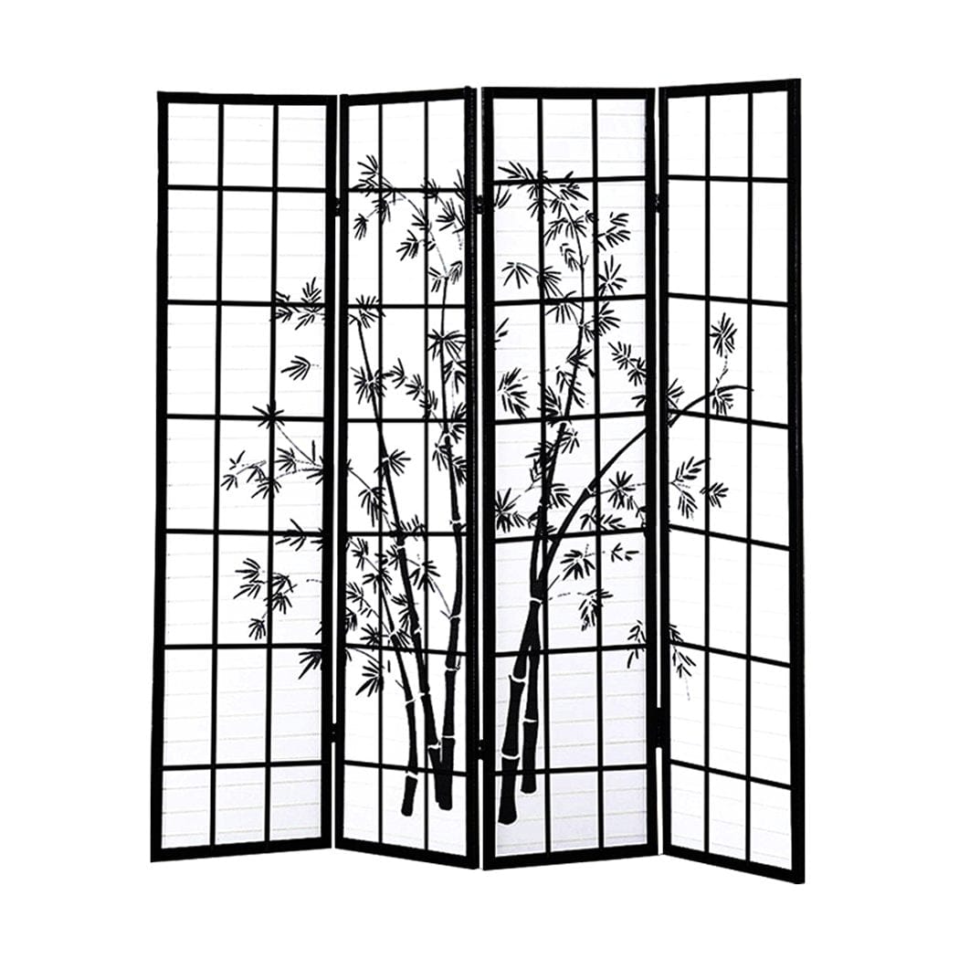 Levede Room Divider 4 Panel Room Divider Screen Door Stand Privacy Fringe Wood Fold Bamboo