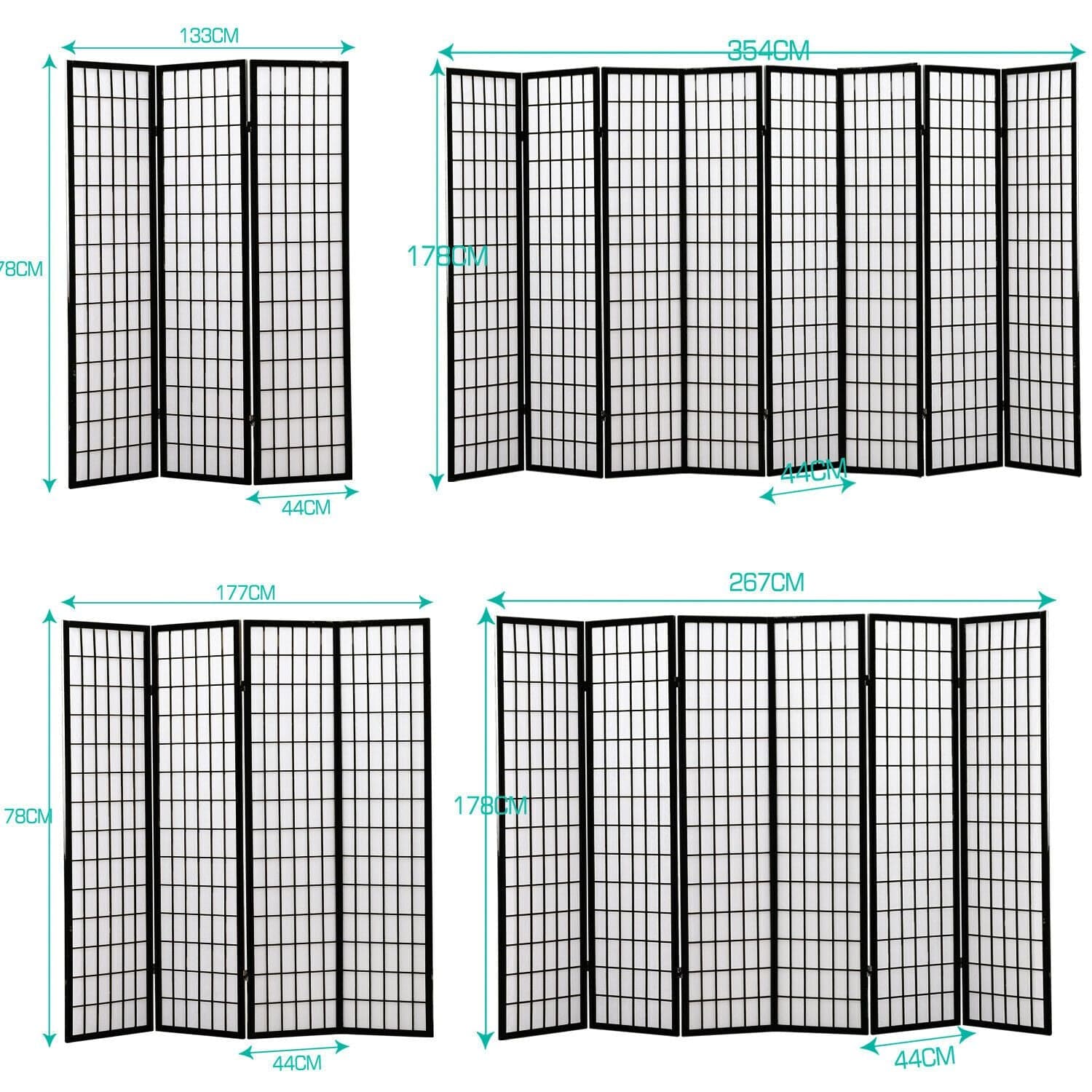 Levede Room Divider 8 Panel Free Standing Foldable  Room Divider Privacy Screen Black Frame