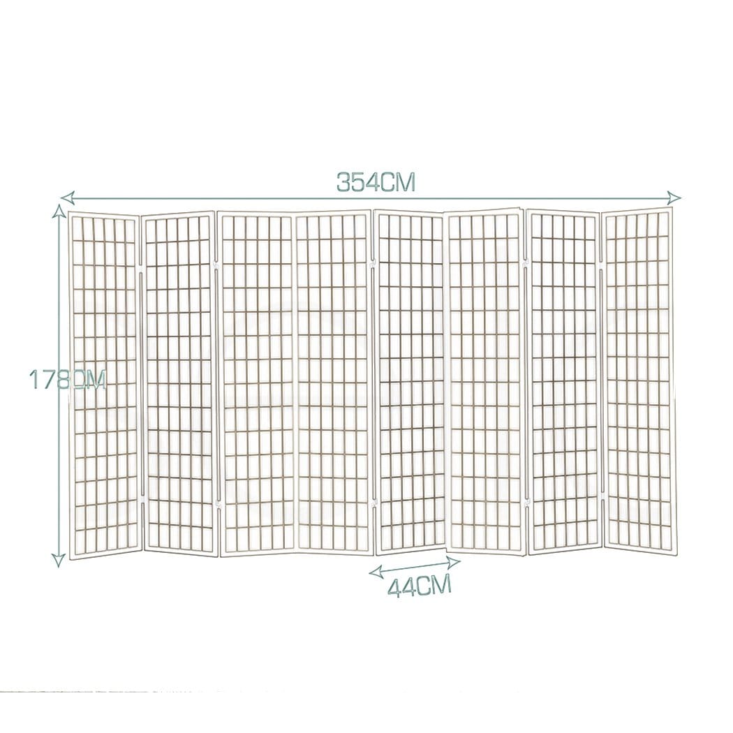 Levede Room Divider 8 Panel Room Divider Screen Door Stand Privacy Fringe Wood Fold Grey