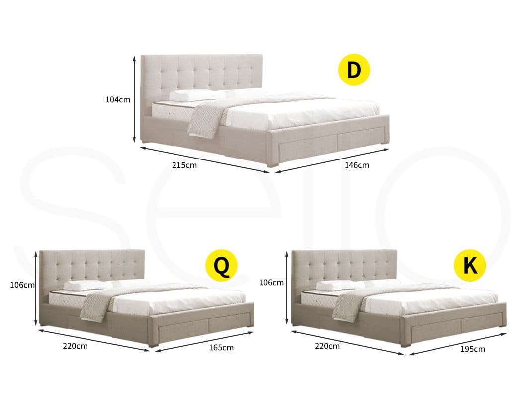 Levede Bedframe Bed Frame Base With Storage Drawer Mattress Wooden Fabric Double Grey