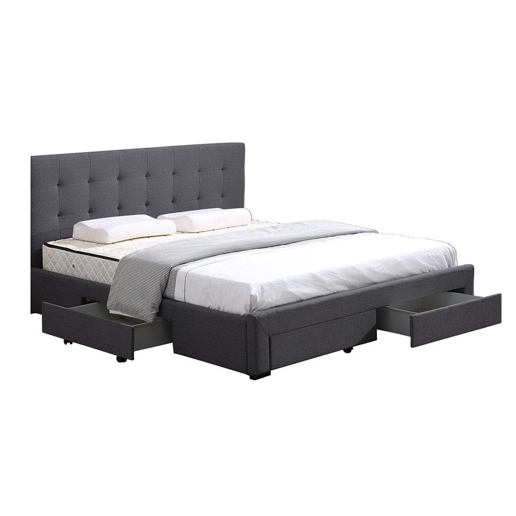 Levede Bedframe Bed Frame Base With Storage Drawer Mattress Wooden Fabric King Dark Grey
