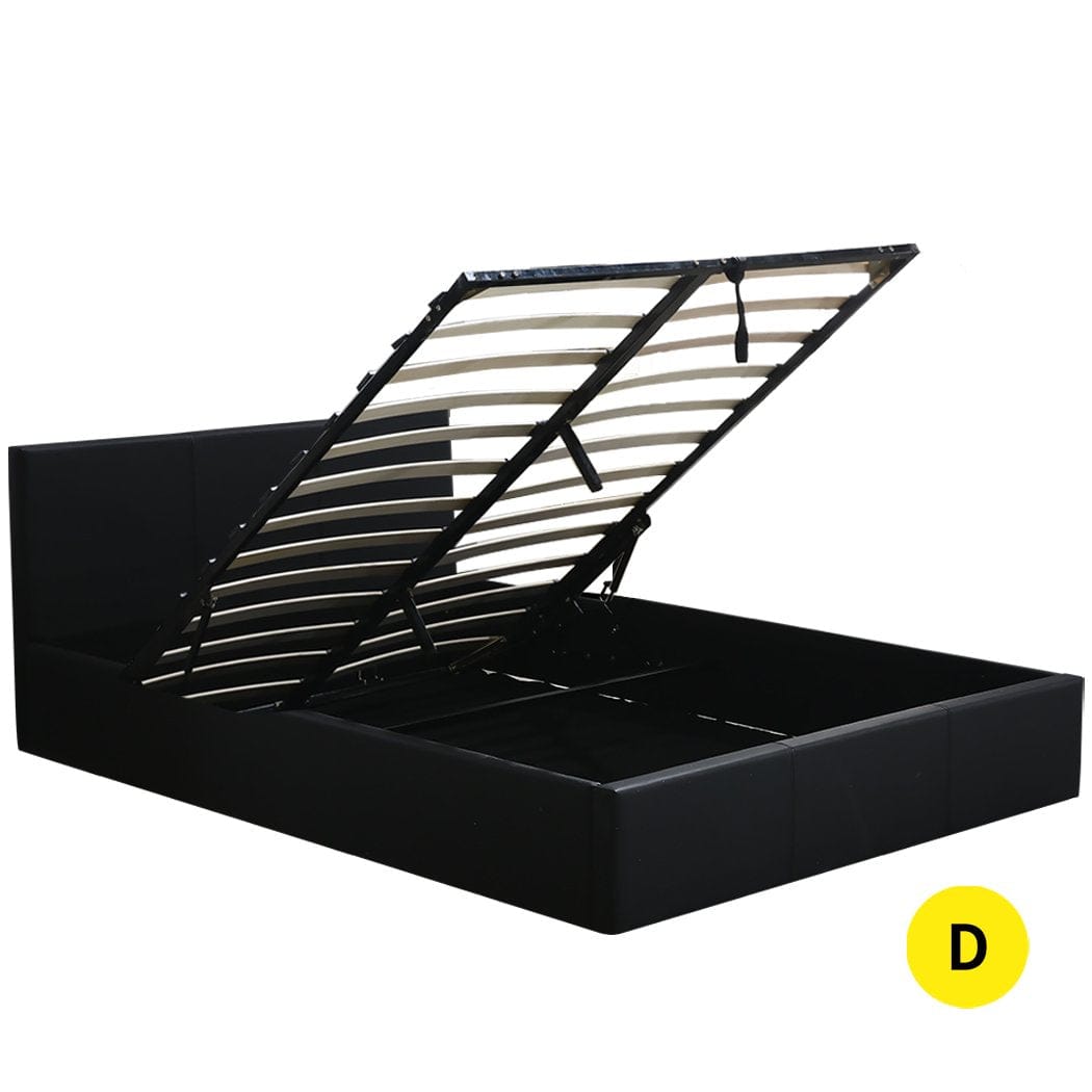 Levede Bedframe Bed Frame Gas Lift Premium Leather Base Mattress Storage Double Black