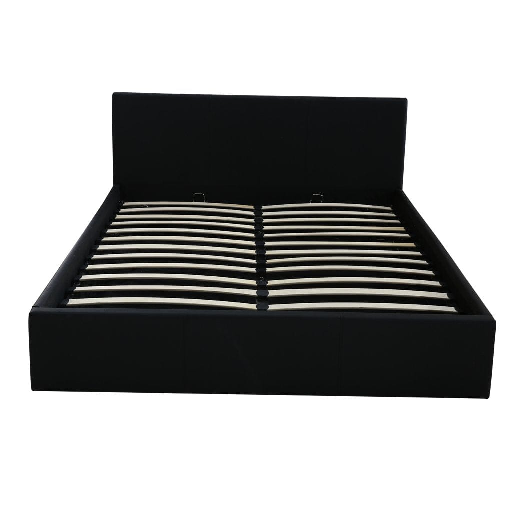Levede Bedframe Bed Frame Gas Lift Premium Leather Base Mattress Storage Queen Size Black
