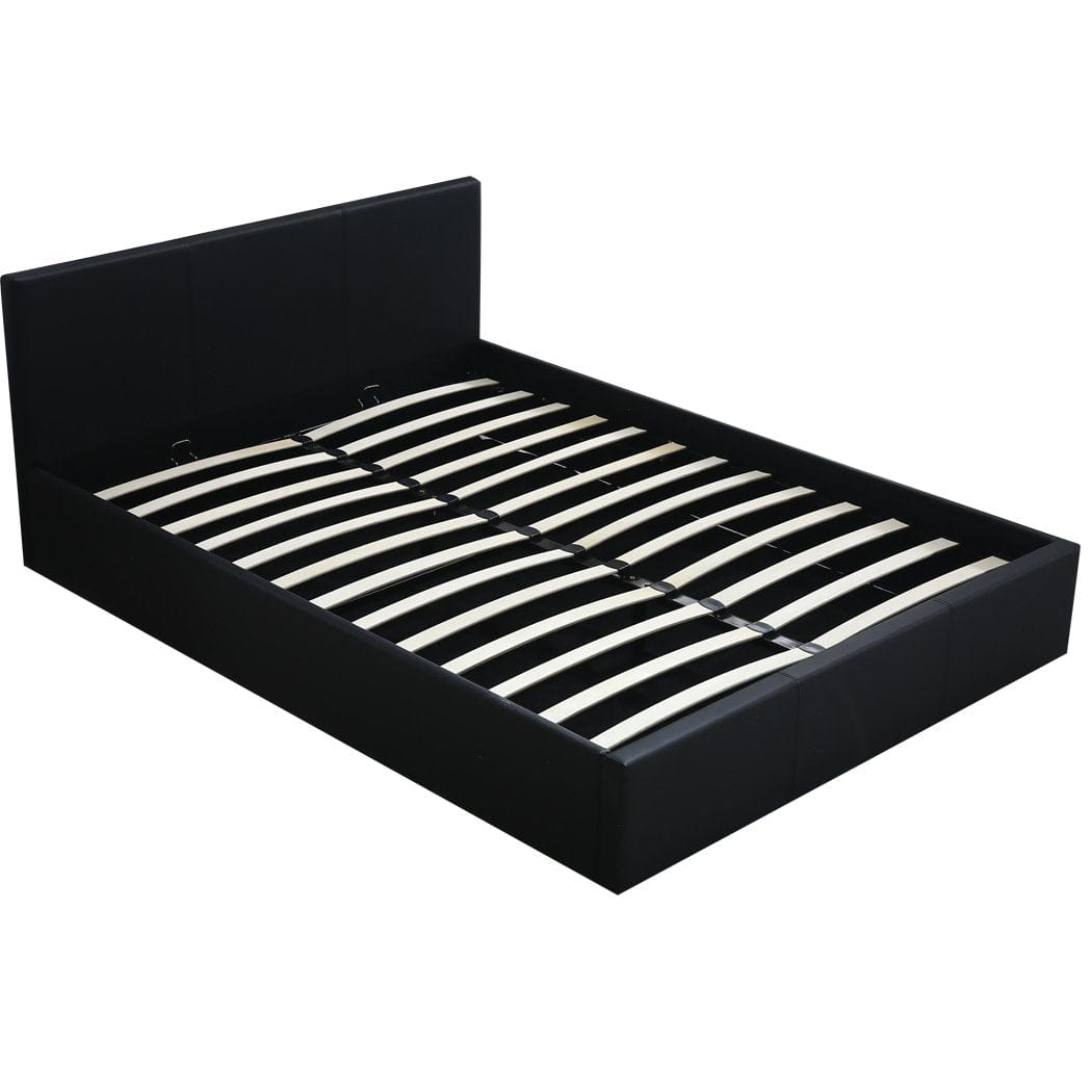 Levede Bedframe Bed Frame Gas Lift Premium Leather Base Mattress Storage Queen Size Black