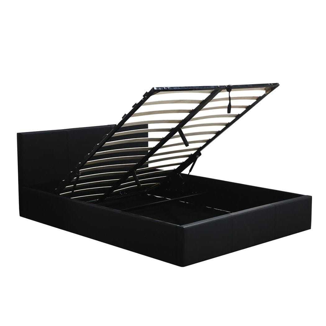 Levede Bedframe Bed Frame Gas Lift Premium Leather Base Mattress Storage Queen Size Black
