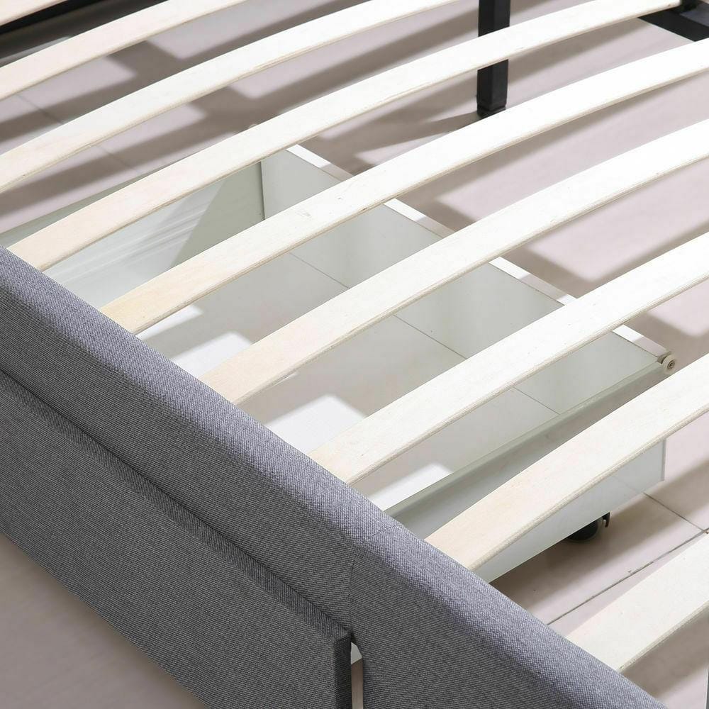 Levede Bedframe Bed Frame King Fabric With Drawers Storage Beige