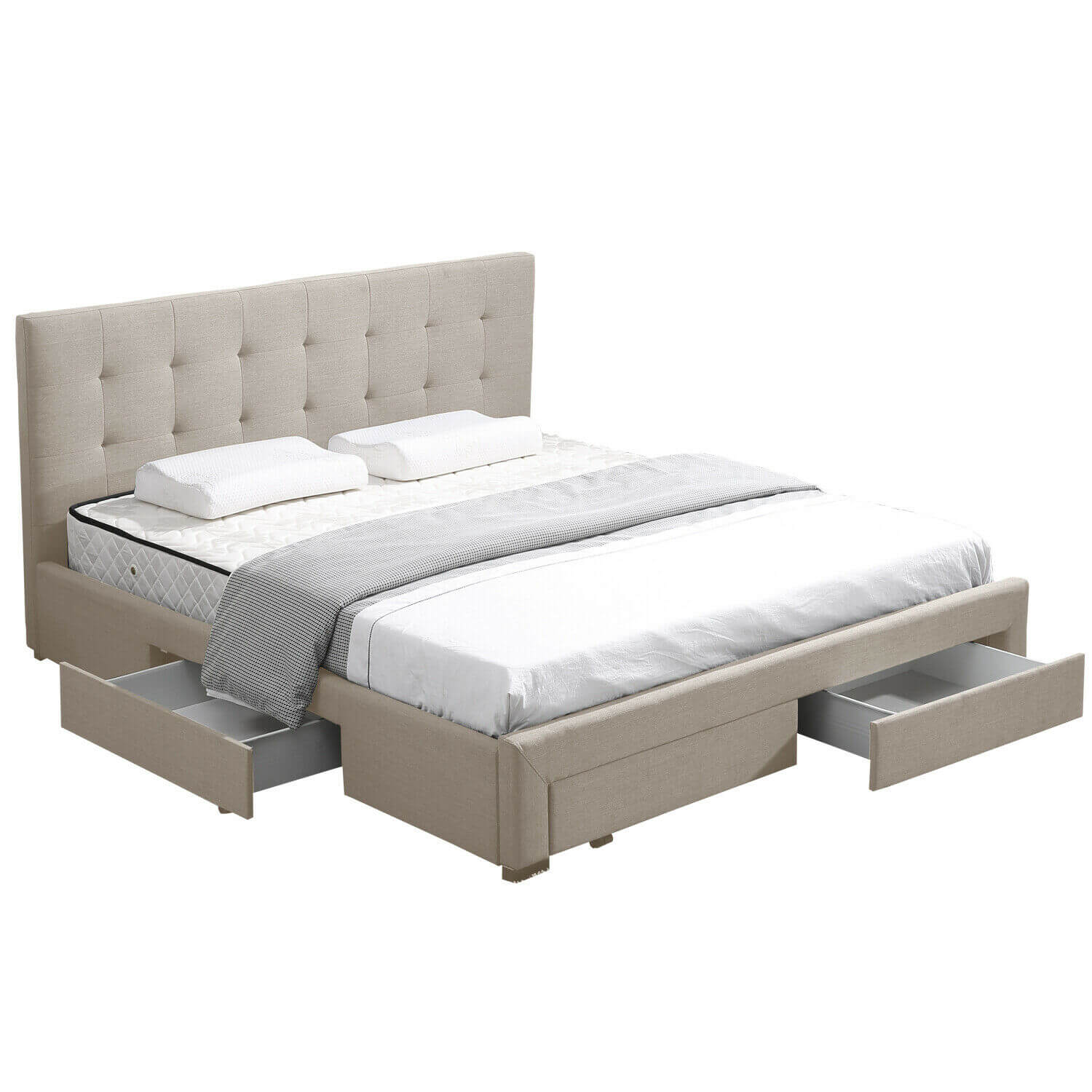 Levede Bedframe Bed Frame King Fabric With Drawers Storage Beige
