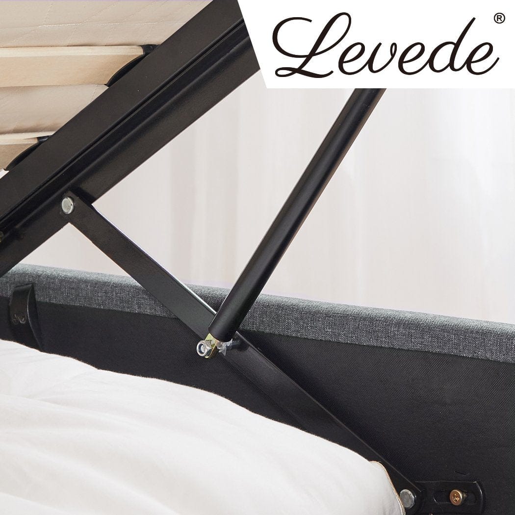 Levede Bedframe Bed Frame Queen Size Gas Lift Base Storage Wooden Platform Linen Cotton