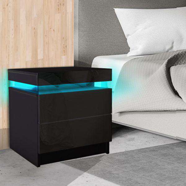 Levede Bedside Table BEDSIDE TABLES DRAWERS RGB LED SIDE TABLE HIGH GLOSS NIGHTSTAND CABINET