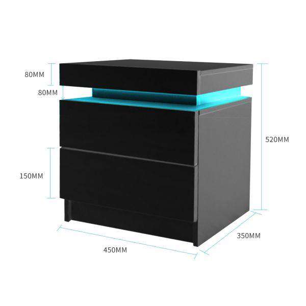 Levede Bedside Table BEDSIDE TABLES DRAWERS RGB LED SIDE TABLE HIGH GLOSS NIGHTSTAND CABINET