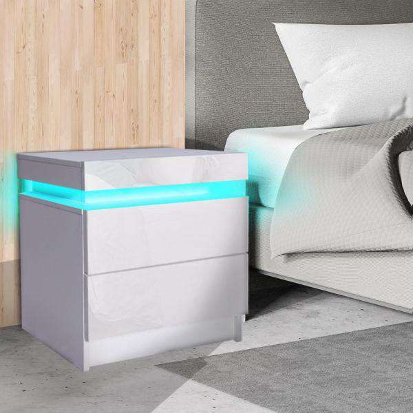 Levede Bedside Table BEDSIDE TABLES DRAWERS RGB LED STORAGE CABINET HIGH GLOSS NIGHTSTAND
