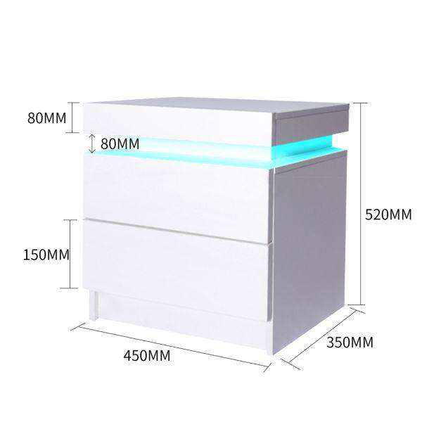 Levede Bedside Table BEDSIDE TABLES DRAWERS RGB LED STORAGE CABINET HIGH GLOSS NIGHTSTAND