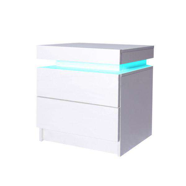 Levede Bedside Table BEDSIDE TABLES DRAWERS RGB LED STORAGE CABINET HIGH GLOSS NIGHTSTAND