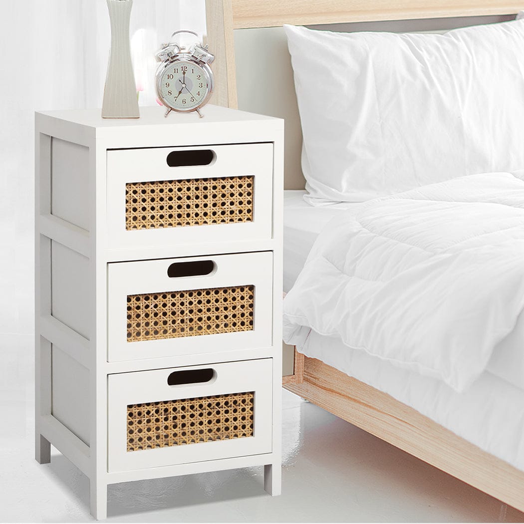 Levede Bedside Table Bedside Tables Drawers Side Table Paulownia Wood Storage Cabinet White