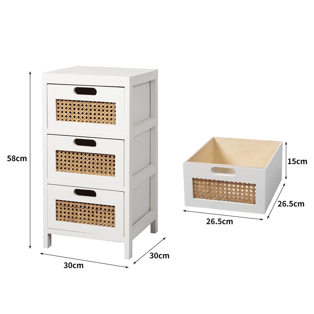 Levede Bedside Table Bedside Tables Drawers Side Table Paulownia Wood Storage Cabinet White