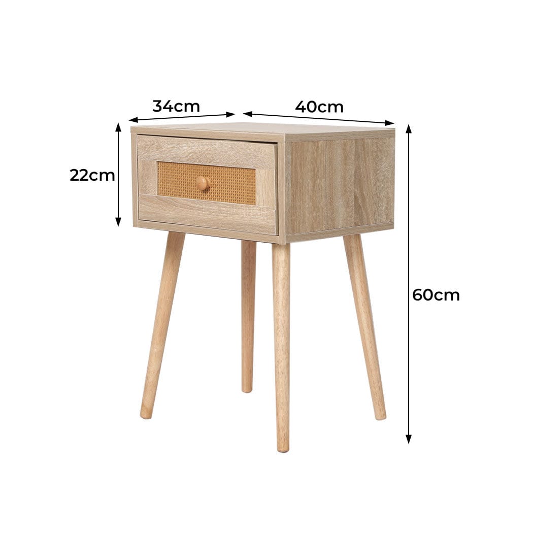 Levede Bedside Table Bedside Tables Rattan Wood Drawers Nightstand Storage Cabinet Bedroom