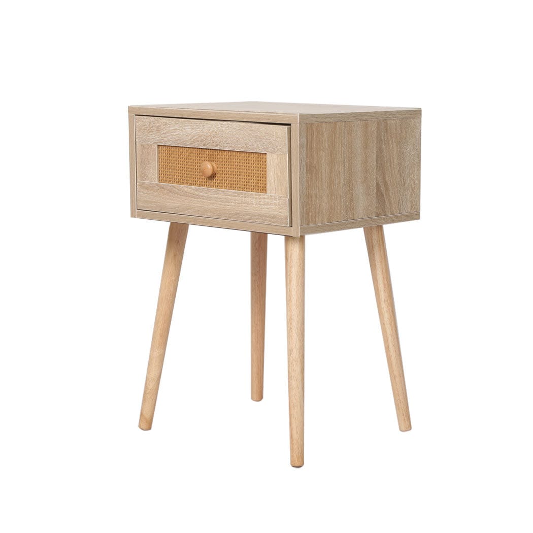 Levede Bedside Table Bedside Tables Rattan Wood Drawers Nightstand Storage Cabinet Bedroom