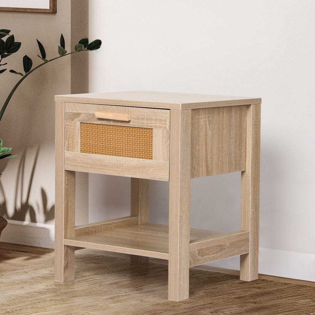 Levede Bedside Table Bedside Tables Rattan Wood Drawers Nightstand Storage Cabinet Bedroom