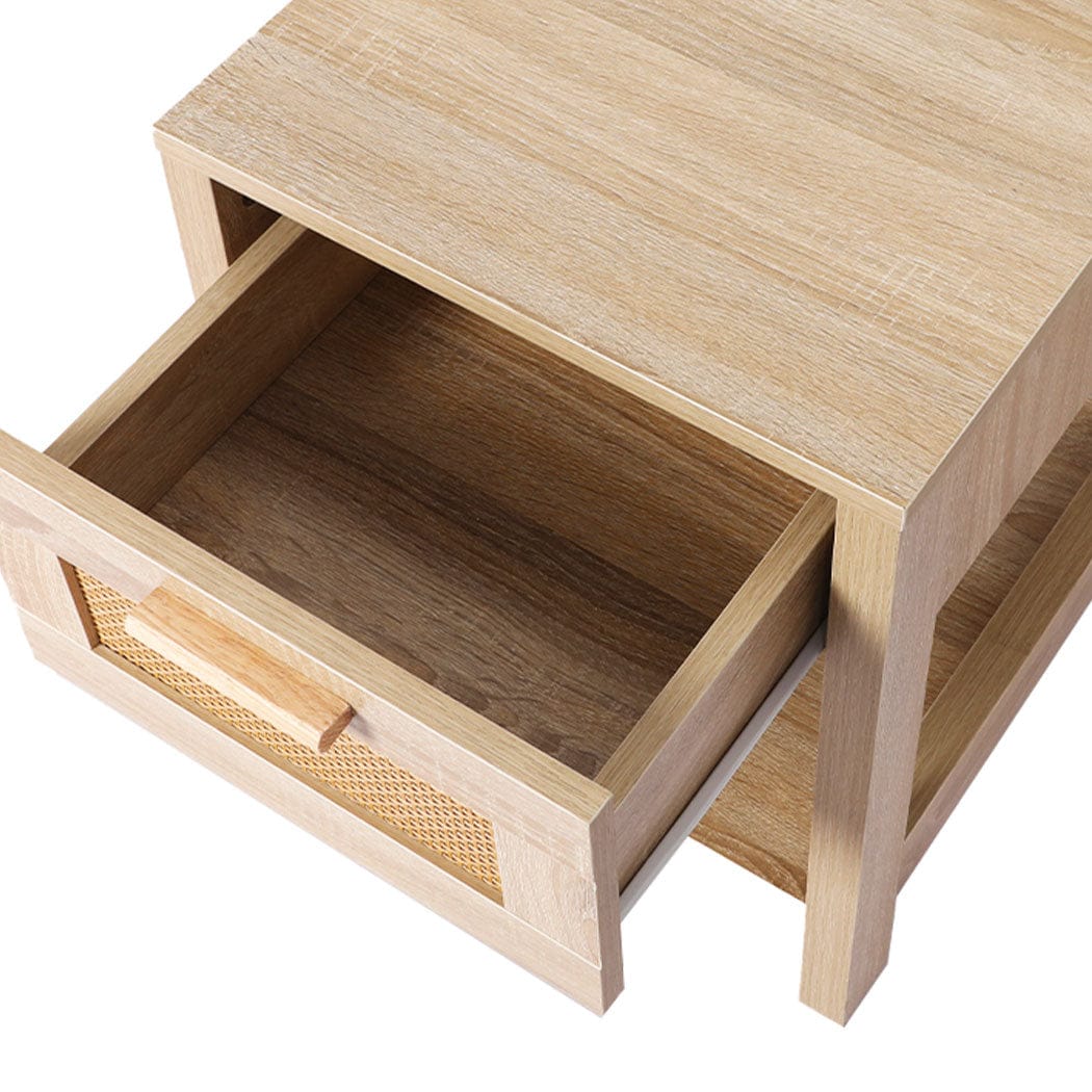 Levede Bedside Table Bedside Tables Rattan Wood Drawers Nightstand Storage Cabinet Bedroom