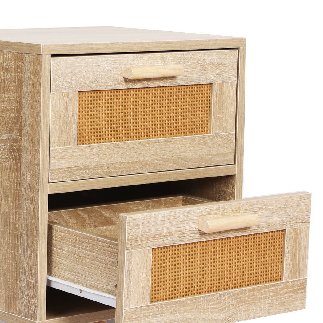 Levede Bedside Table Bedside Tables Rattan Wood Drawers Nightstand Storage Cabinet Bedroom