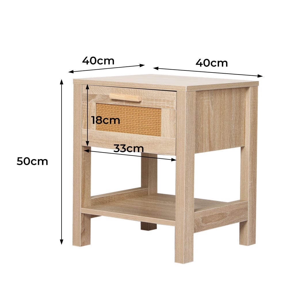 Levede Bedside Table Bedside Tables Rattan Wood Drawers Nightstand Storage Cabinet Bedroom