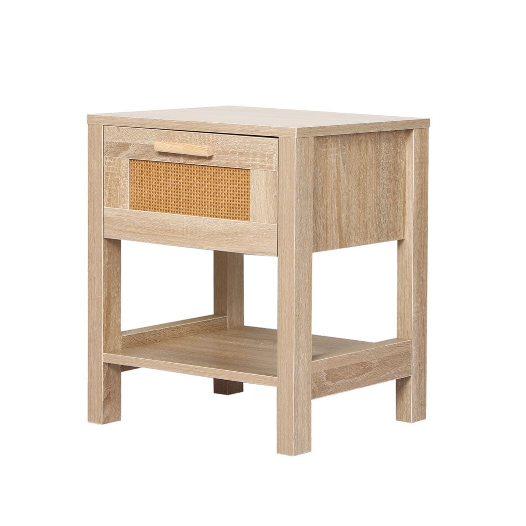 Levede Bedside Table Bedside Tables Rattan Wood Drawers Nightstand Storage Cabinet Bedroom