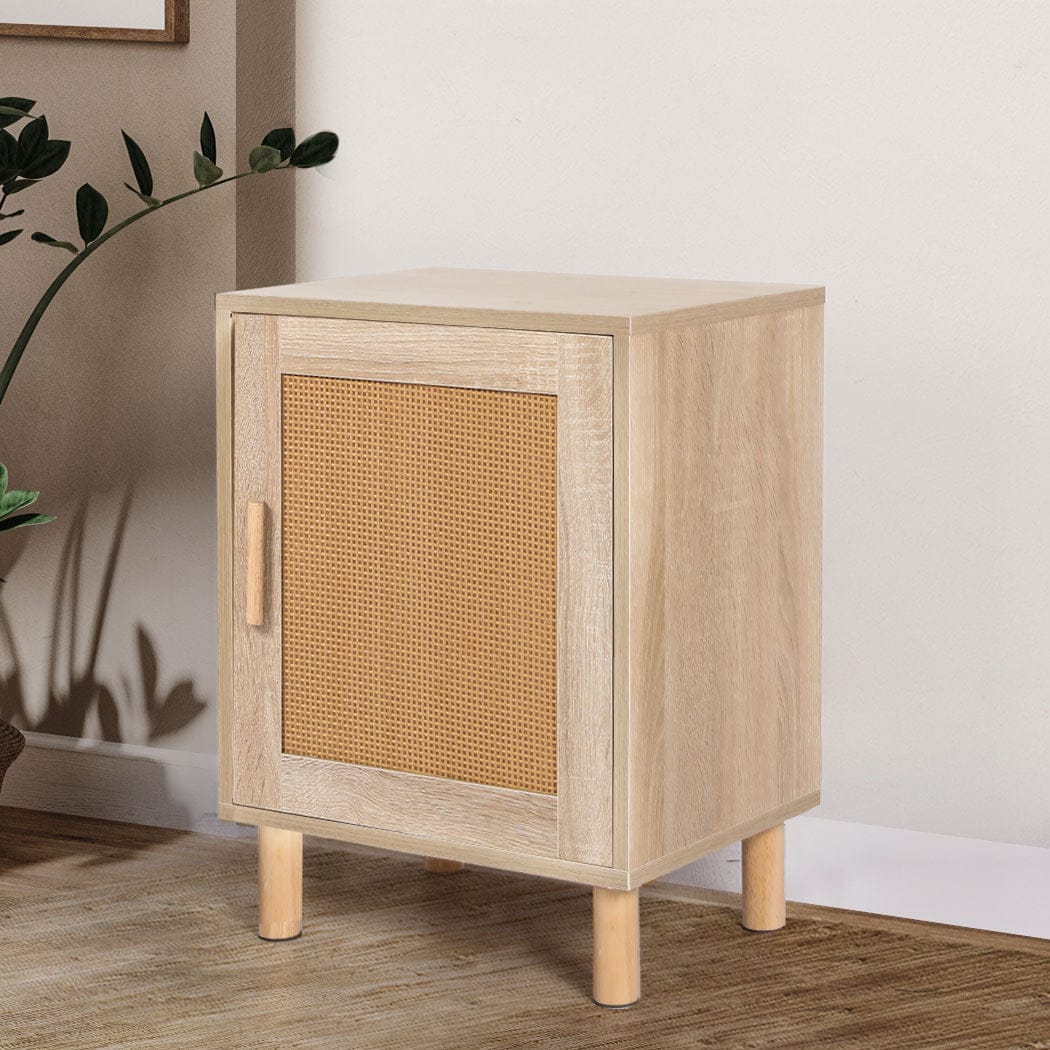 Levede Bedside Table Bedside Tables Rattan Wood Side Table Nightstand Storage Cabinet Bedroom