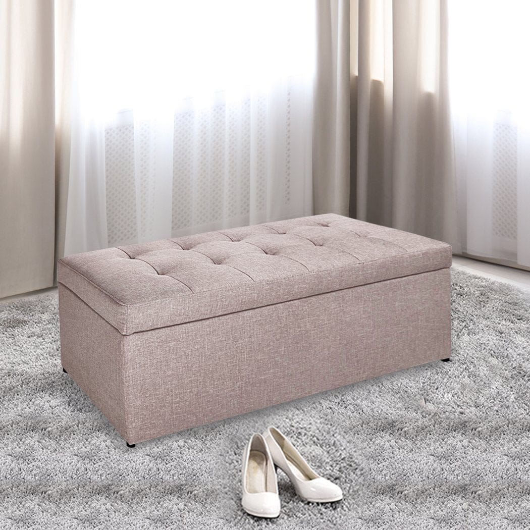 Levede Ottoman Blanket Box Storage Ottoman PU Leather Fabric Chest Toy Clothes Foot Stool Bed