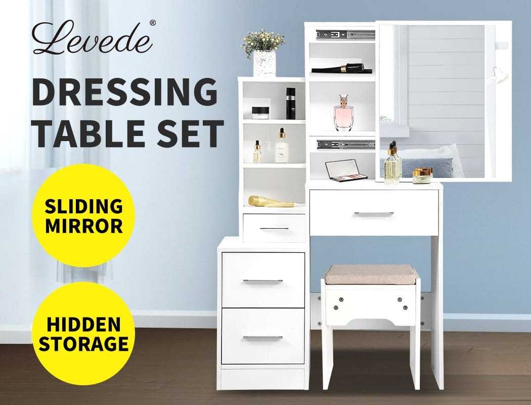 Levede Dressing Table Dressing Table Set Stool Mirrors Jewellery Cabinet Makeup Organizer