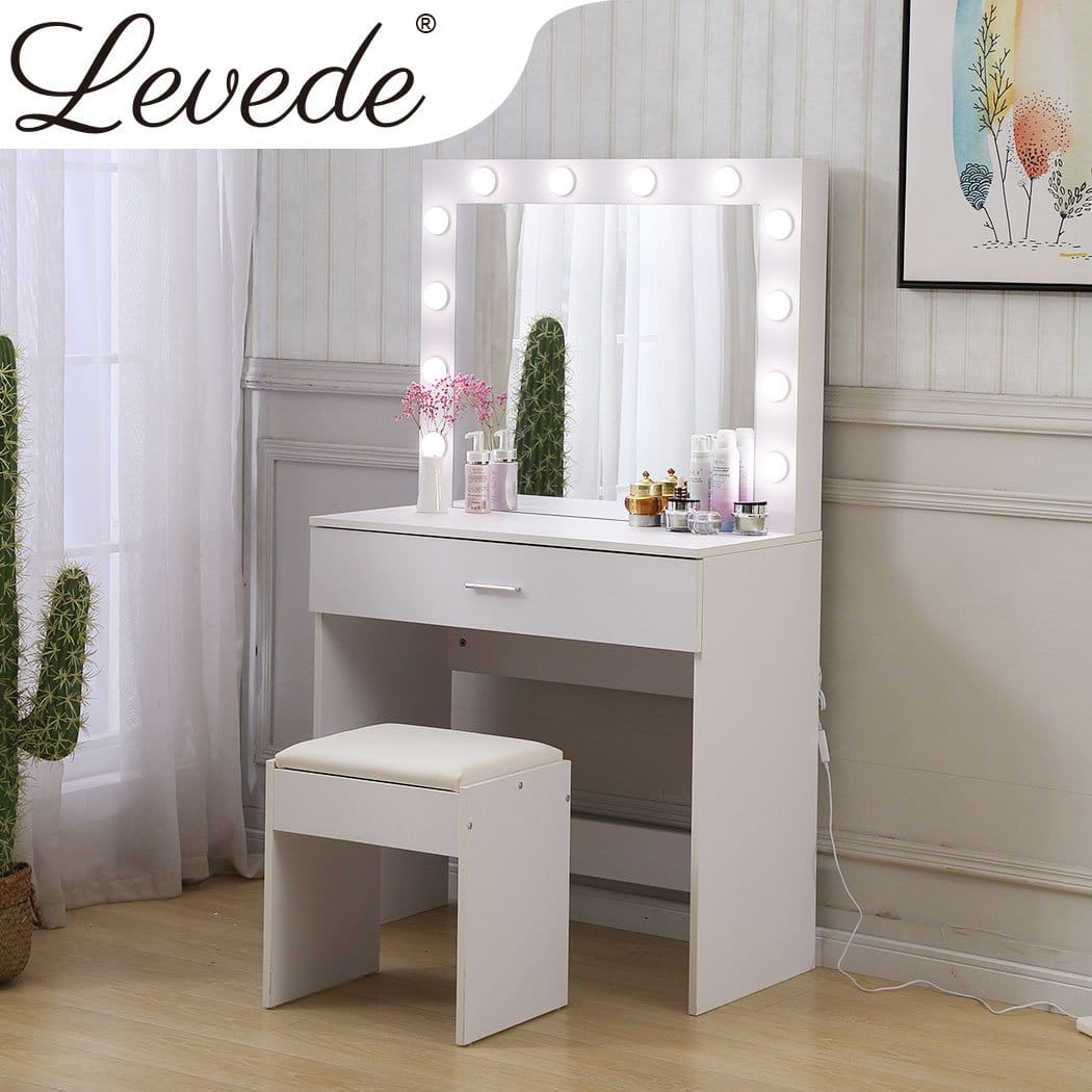 Levede Dressing Table Dressing Table tool Set LED Makeup Mirror Jewellery organizer Cabinet With 12 Bulbs