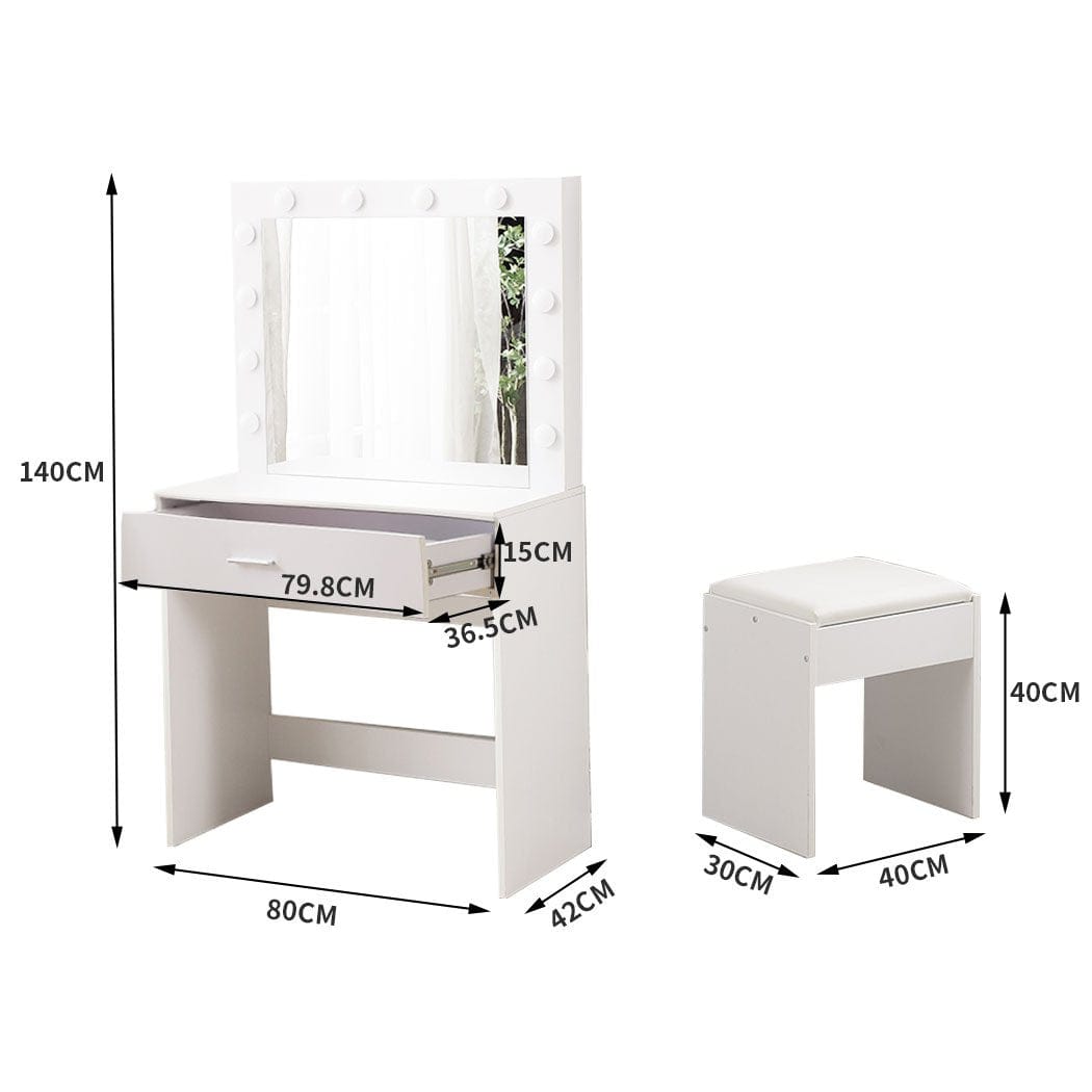 Levede Dressing Table Dressing Table tool Set LED Makeup Mirror Jewellery organizer Cabinet With 12 Bulbs Type1