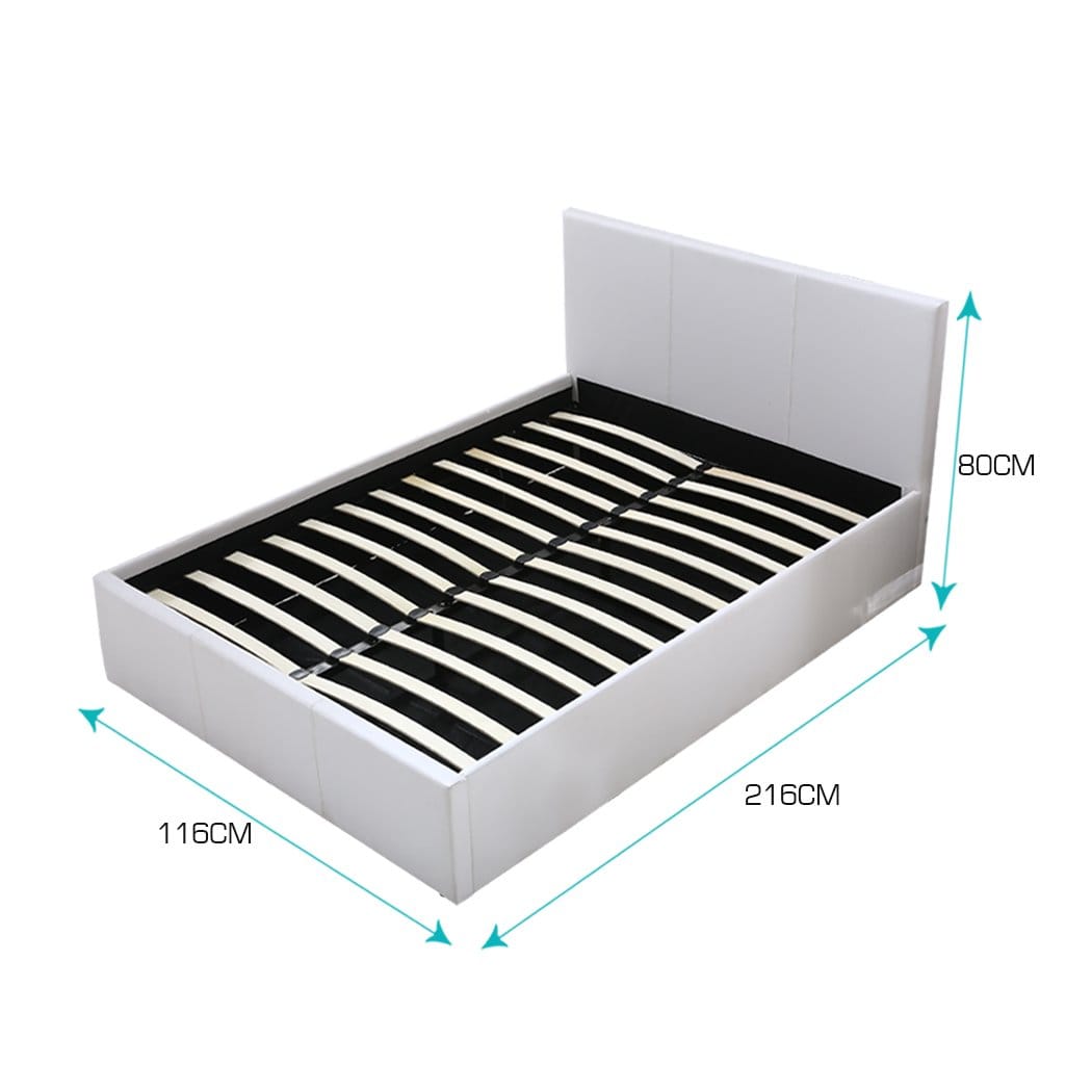 Levede Bedframe Gas Lift Bed Frame Leather Base Mattress Storage King Single Size White