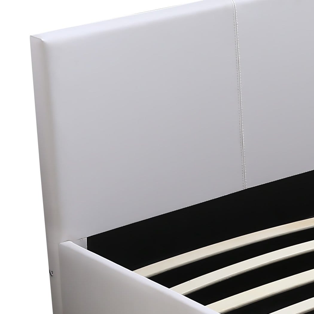 Levede Bedframe Gas Lift Bed Frame Premium Leather Base Mattress Storage Queen Size White