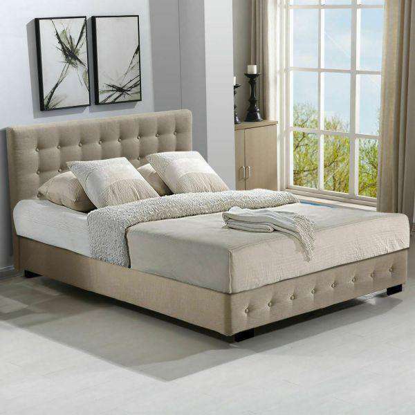 Levede Bedframe Gas Lift Storage Bed Frame Premium Fabric - Beige