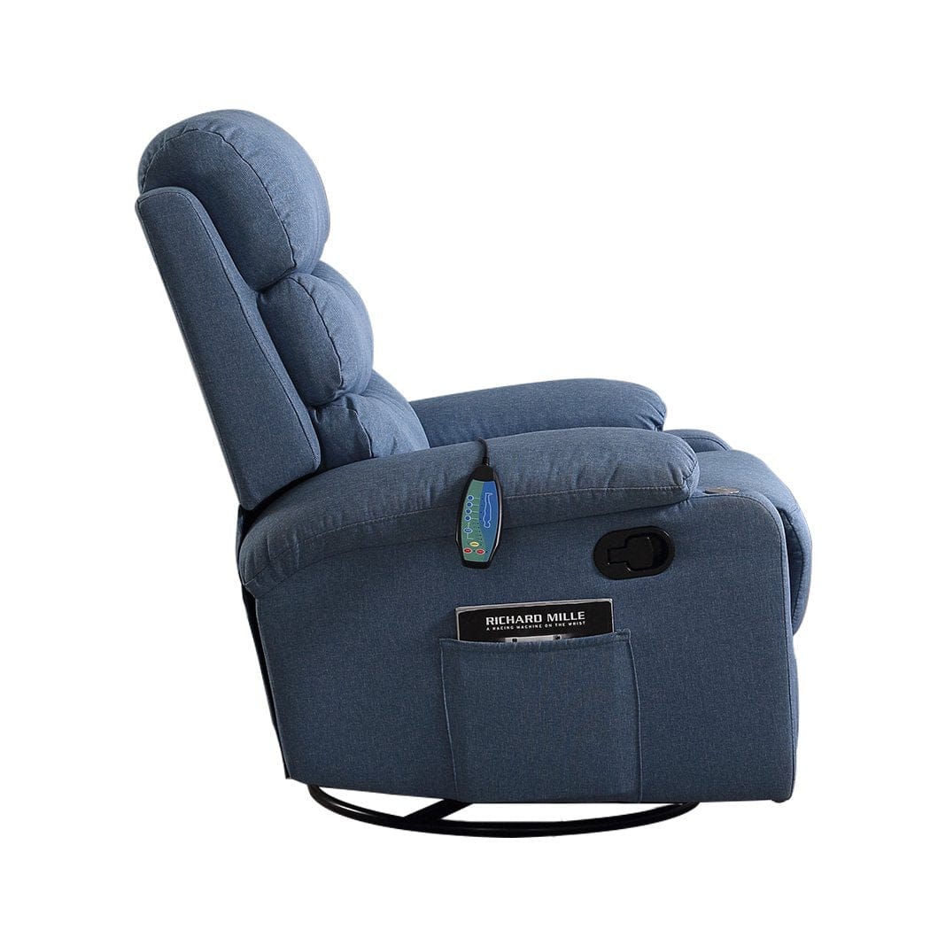 Levede Accent Chair Massage Chair Recliner 8 Point Heated Lounge Sofa Armchair 360 Swivel Blue