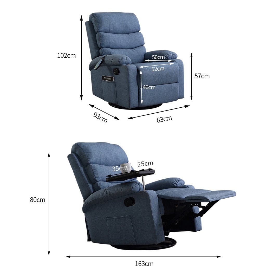 Levede Accent Chair Massage Chair Recliner 8 Point Heated Lounge Sofa Armchair 360 Swivel Blue
